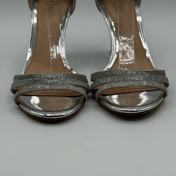 Jewel Badgley Mischka Silver Leather Sparkle Ankle Open Toe Strappy Sandal SZ 7 - Picture 5 of 16